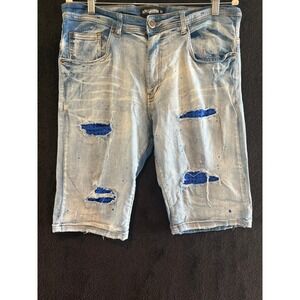 ARKETYPE Distressed Denim Shorts Ripped‎ Blue Paint Splatter Mens Size 36